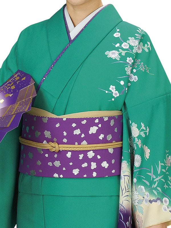 訪問着 着物 反物 女性 男性 踊り 絵羽 浅葱色 紫 牡丹 菊 梅 洗える