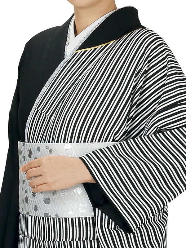 訪問着 着物 反物 女性 男性 踊り 絵羽 黒 白 兄弟縞 扇子 洗える着物