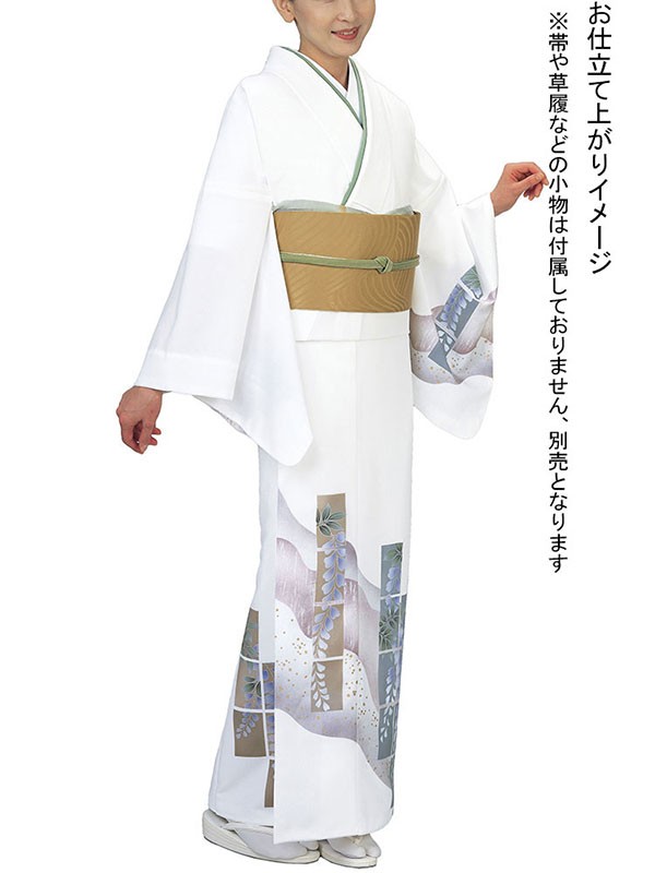 訪問着 着物 反物 女性 男性 踊り 絵羽 白 藤 洗える着物 : カメヤ