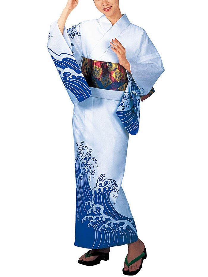 浴衣 ゆかた レディース 女物 盆踊り 祭り ユカタ 踊り 絵羽浴衣 波 青