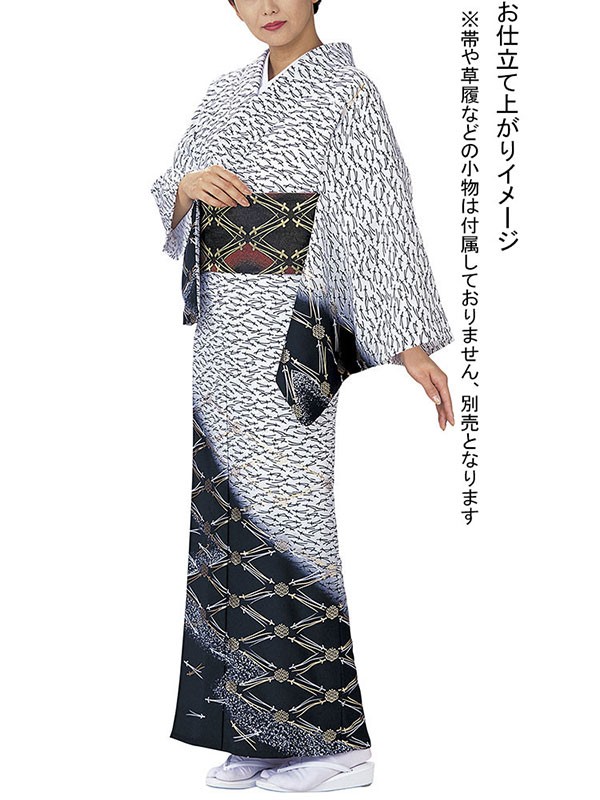 訪問着 着物 反物 女性 男性 踊り 絵羽 白 黒 松葉 松ぼっくり 洗える