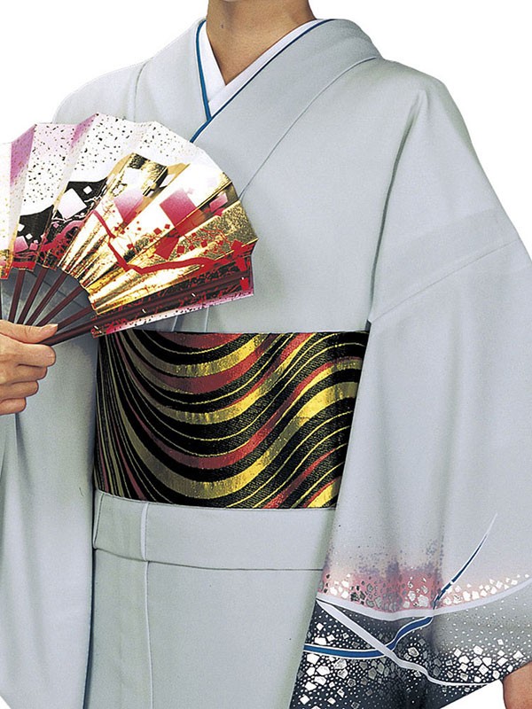 訪問着 着物 反物 女性 男性 踊り 絵羽 ライトグレー 紺 露芝 洗える