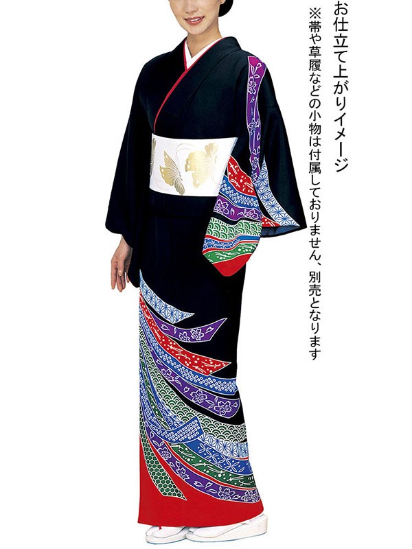 訪問着 着物 反物 女性 男性 踊り 絵羽 黒 赤 吹き流し 洗える着物