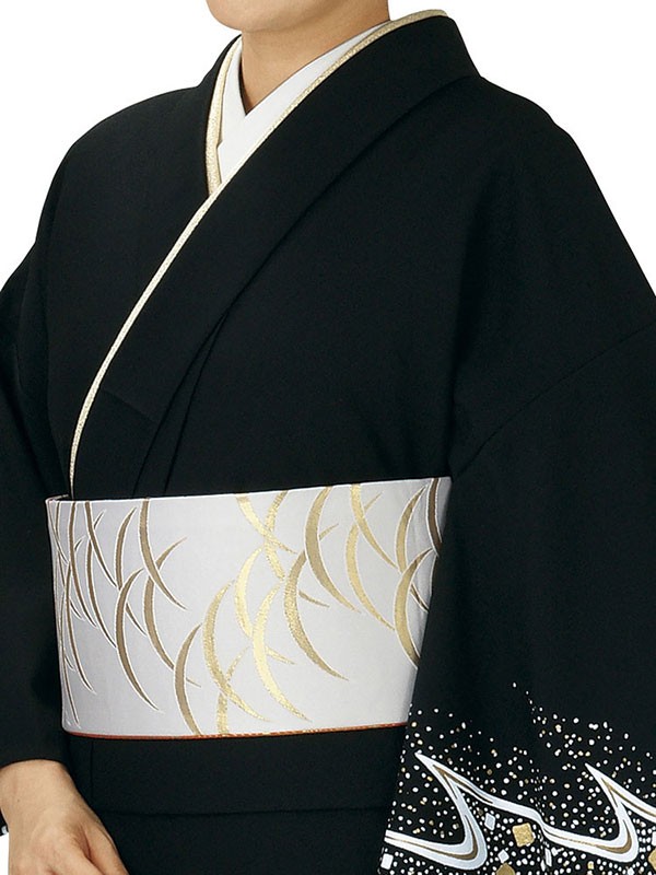 訪問着 着物 反物 女性 男性 結婚式 黒 流水 箔紙 洗える着物 : カメヤ