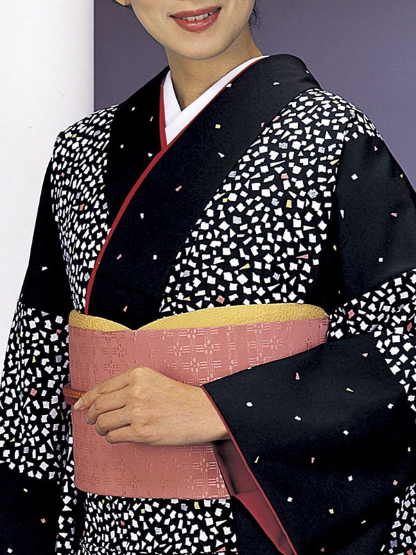 小紋 着物 反物 レディース ちりめん 踊り 舞台 シック 洗える着物 黒