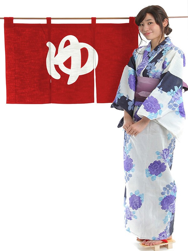 のれん 湯 暖簾 ゆ 温泉 風呂場 浴室 女湯 防炎加工 90×60cm エンジ