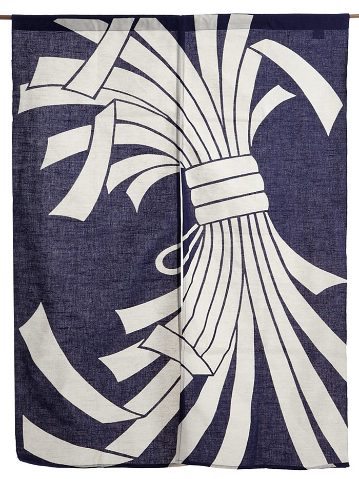 のれん 和風 おしゃれ 暖簾 間仕切り 本染め ロング 85×120cm 紺 束ね