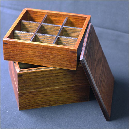 木製３段重箱 5,5寸 茶 間仕切り3種付き