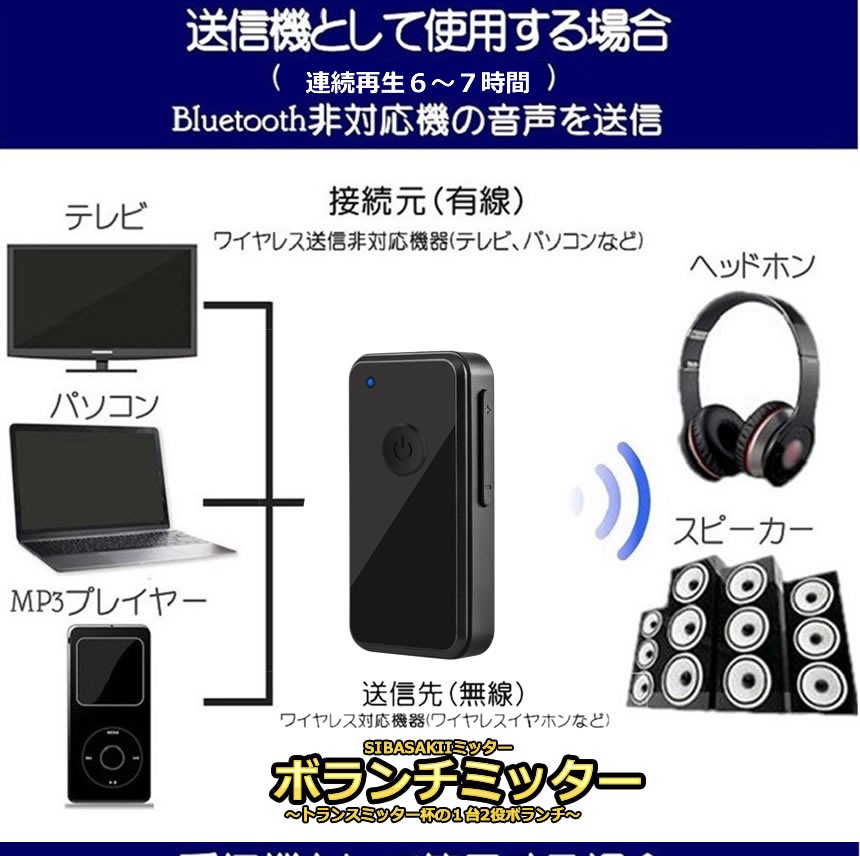 日本代購 Japanchill 日本代購轉運空運船運全球配送 ボランチミッターbluetooth トランスミッター1台2役レシーバー送信 受信ワイヤレスオーディオ送信機受信機ブルートゥースboramitter