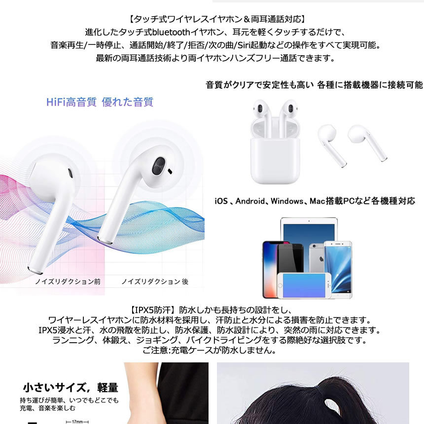 ワイヤレスイヤホン Bluetooth5 0 両耳 肩耳 蓋を開けると瞬時接続 Iphone Android 無線 通話 マイク付き 高音質 ケース付 Sokuhon M Mh12 50a Com Shot 通販 Yahoo ショッピング