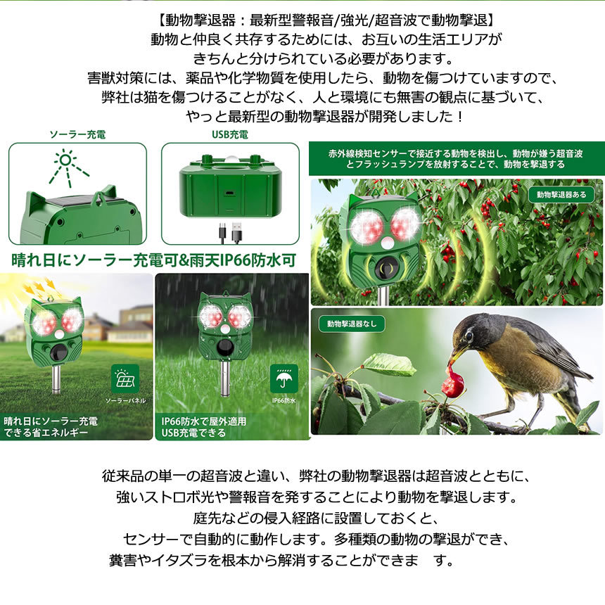 市場 犬 野鳥 鳥防除器 超音波 ネコ Led コンパル アラーム