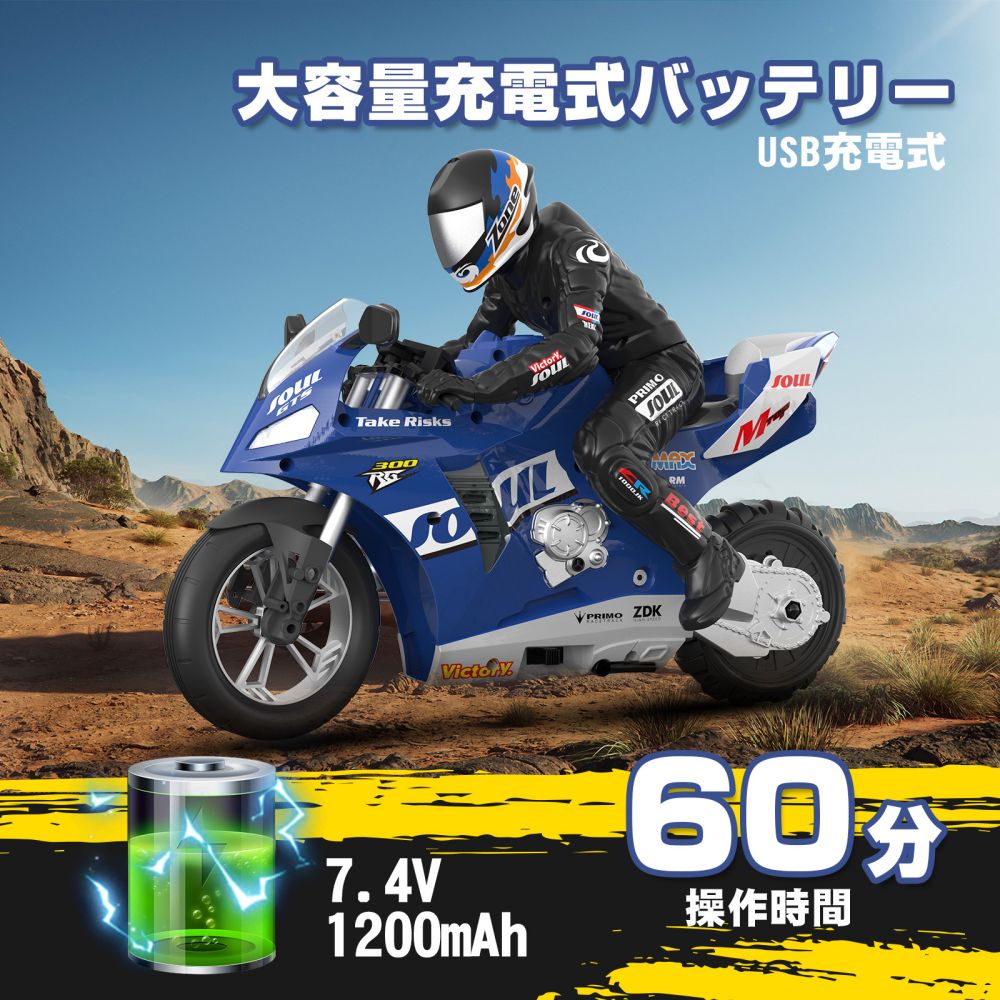 DEERC radio-controller bike radio controlled car child oriented radio-controller motorcycle RC Stunt toy automatic balance 6 axis Gyro installing . wheel possible to run talent drift 1/6 large HC-802 blue 