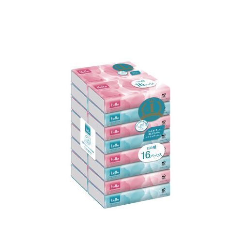 ハロー ソフトパック ティシュ 2枚組 150組 16個 × 1パックの商品画像