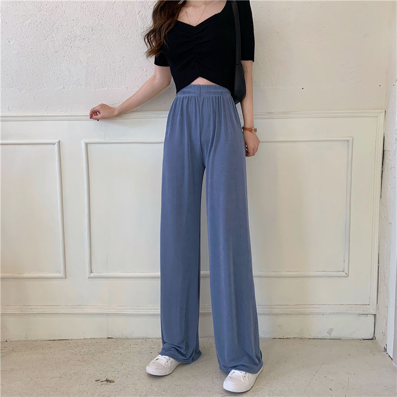  long pants wide pants lady's woman bottoms long trousers waist rubber hem cut self cut cut possibility cut ... none length adjustment plain single 