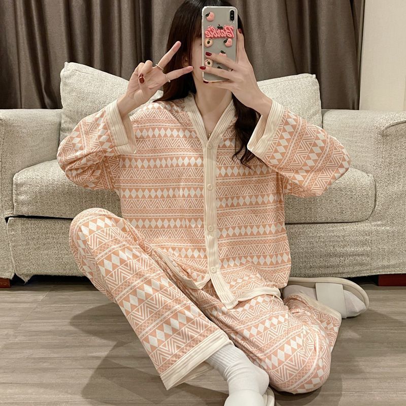 史上最も激安 Vネック 襟なし ゆったり 大きいサイズ 総柄 ボタン 前開き 長ズボン 長袖 女性用 レディース パジャマ 可愛い 幾何学模様 プリント おしゃれ パジャマ サイズ M Www Theopengate Org Il