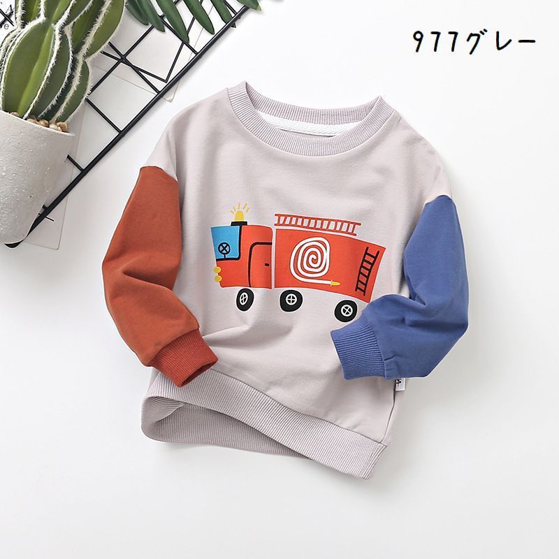 スーパーセール 胸ポケット 消防車 裏毛 スウェット 男の子 女の子 長袖 子供服 キッズ トレーナー ゾウ リブ ラウンドネック 手書き イラストプリント シマウマ トレーナー サイズ 90cm