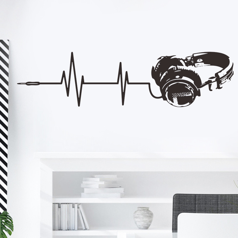 ウォールステッカー シール式 壁紙シール ヘッドホン ヘッドフォン 波形 おしゃれ かっこいい モノクロ イラスト ウォールシール 壁面装飾 室内装飾 Zak Kawaemon 通販 Yahoo ショッピング