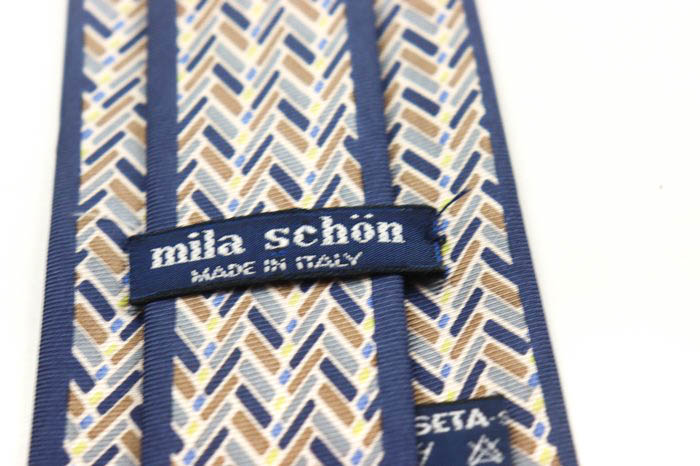  Mila Schon бренд галстук Logo panel рисунок шелк Италия производства мужской темно-синий mila schon