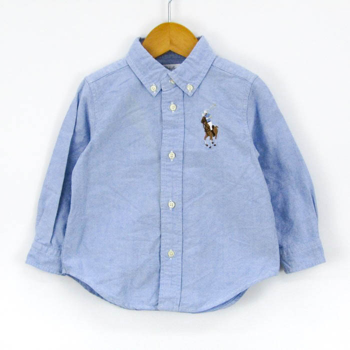  Ralph Lauren длинный рукав оскфорд рубашка кнопка down . изначальный Logo tops baby для мальчика 24M 90/52 размер голубой RALPH LAUREN