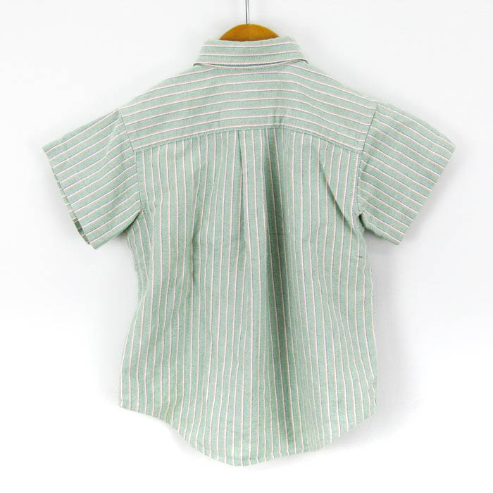  Ralph Lauren рубашка с коротким рукавом кнопка down полоса po колено Logo хлопок 100% baby для девочки 90 размер зеленый RALPH LAUREN