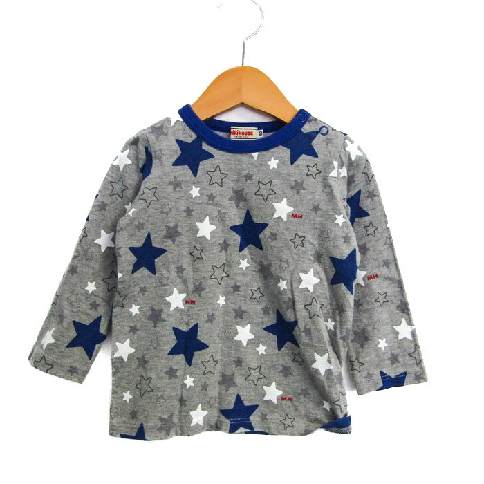  Miki House футболка с длинным рукавом tops звезда рисунок плечо зажим baby для мальчика 90 размер серый MIKIHOUSE