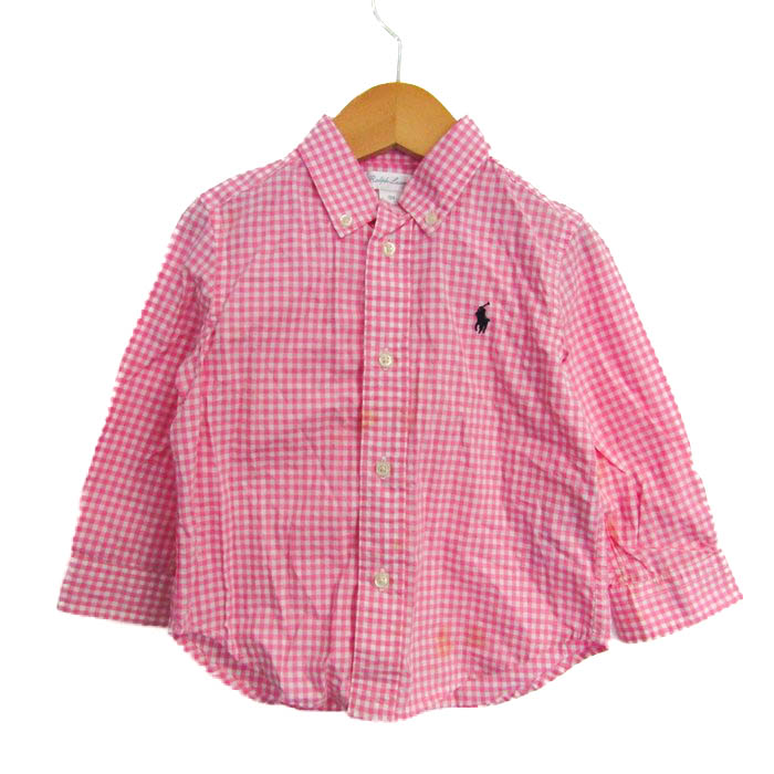  Ralph Lauren рубашка с длинным рукавом tops кнопка down в клетку baby для мальчика 18M размер розовый × белый RALPH LAUREN