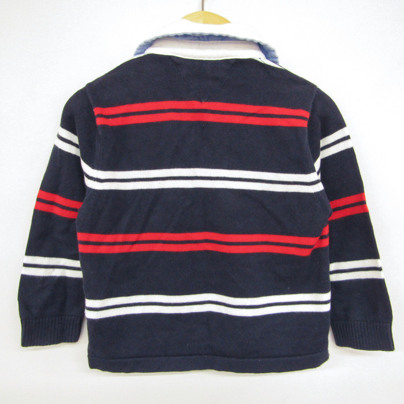  Tommy Hilfiger длинный рукав вязаный Rugger рубашка окантовка рисунок baby для мальчика 2T/B размер темно-синий × белый × красный TOMMY HILFIGER
