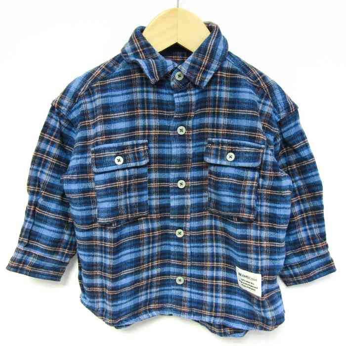  Beams рубашка с длинным рукавом tops в клетку фланель рубашка baby для мальчика 90 размер голубой BEAMS