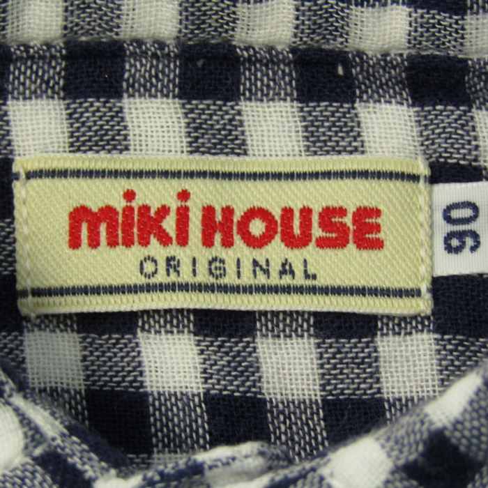  Miki House рубашка с длинным рукавом tops в клетку baby для мальчика 90 размер темно-синий × белый MIKIHOUSE