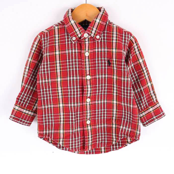  Ralph Lauren рубашка с длинным рукавом tops в клетку кнопка down baby для мальчика 80 размер красный RALPH LAUREN