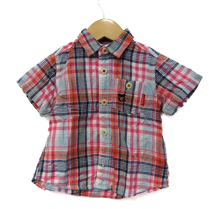 Miki House рубашка с коротким рукавом tops в клетку Dub рубин baby для мальчика 90 размер orange × розовый MIKIHOUSE