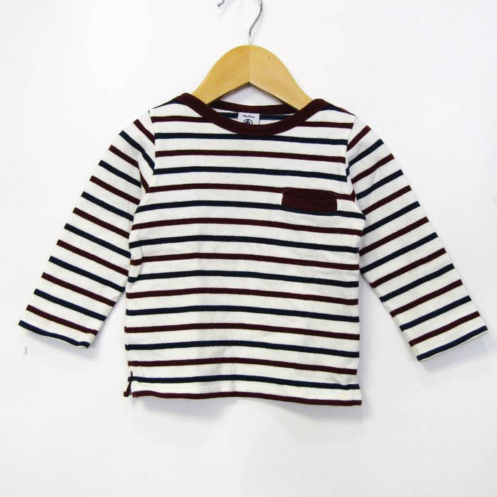  Petit Bateau футболка с длинным рукавом tops окантовка рисунок хлопок baby для мальчика 18m/81cm размер белый × красный × темно-синий PETIT BATEAU