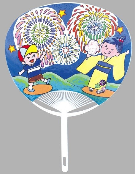  handmade "uchiwa" fan ... kit tuck attaching a- Tec respondent . motion .. festival physical training festival paper construction free construction summer vacation 