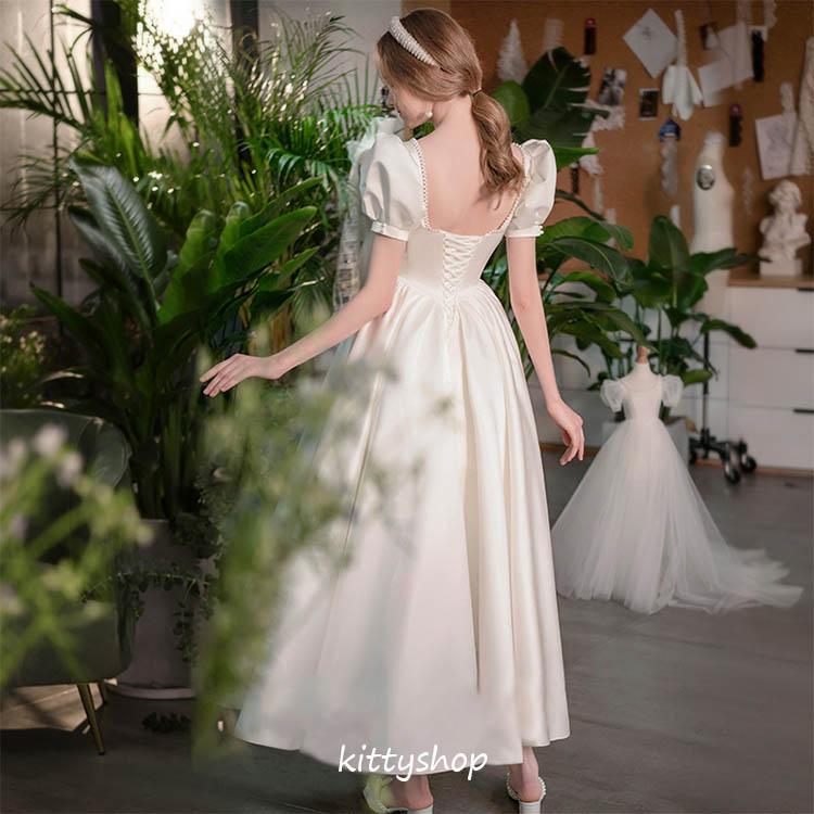  свадьба платье 2 следующий . платье белый атлас длинное платье жемчуг пуховка рукав elegant элегантный белый платье Princess платье длинный A линия 