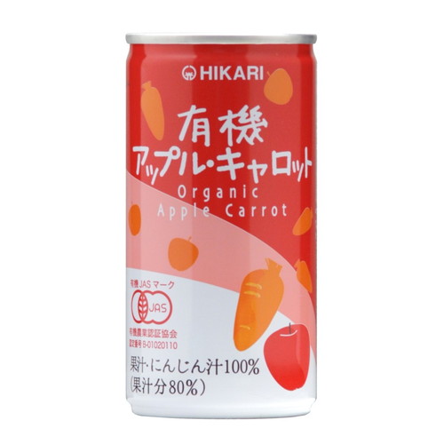 光食品 ヒカリ 有機アップル・キャロット 190g×60本 缶 野菜ジュースの商品画像