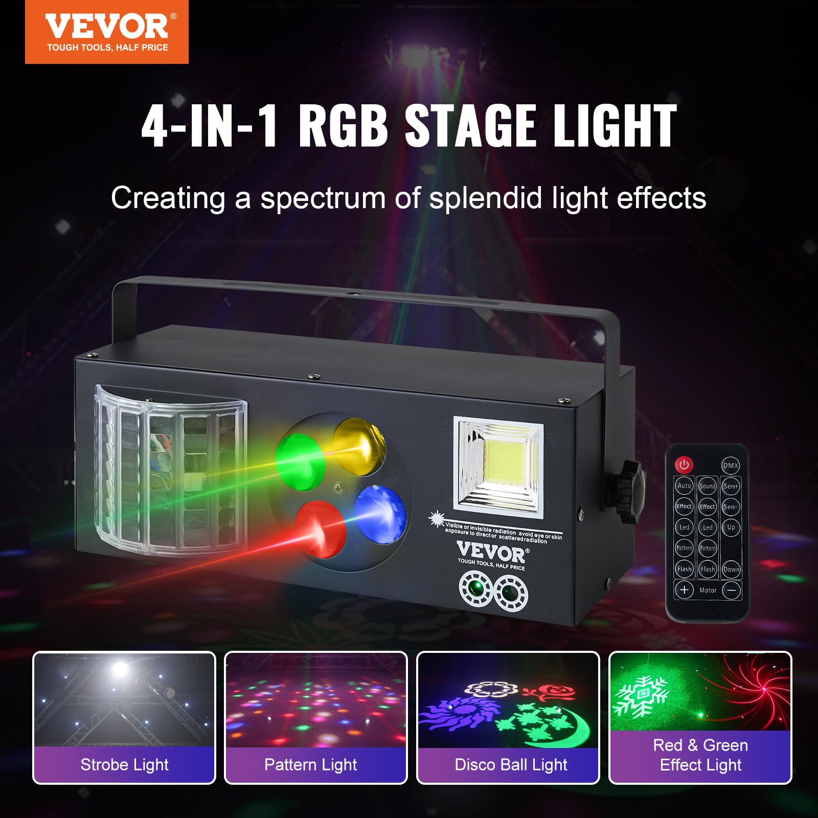 VEVOR Stage Lights, 4 in 1 RGB Party Lights, LED Pattern Strobe parallel imported goods 