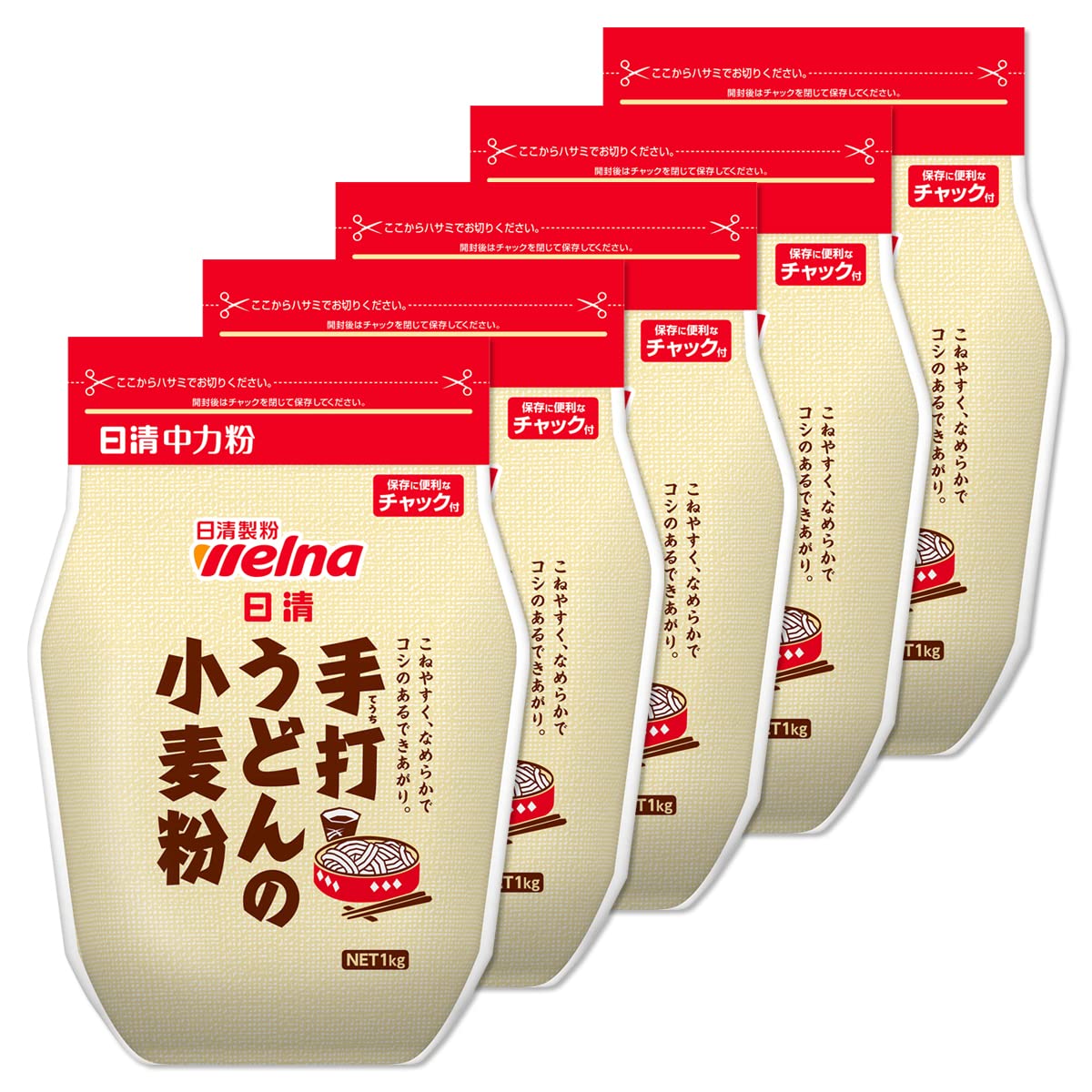 日清製粉ウェルナ 日清 手打うどんの小麦粉 チャック付 1kg×5個の商品画像