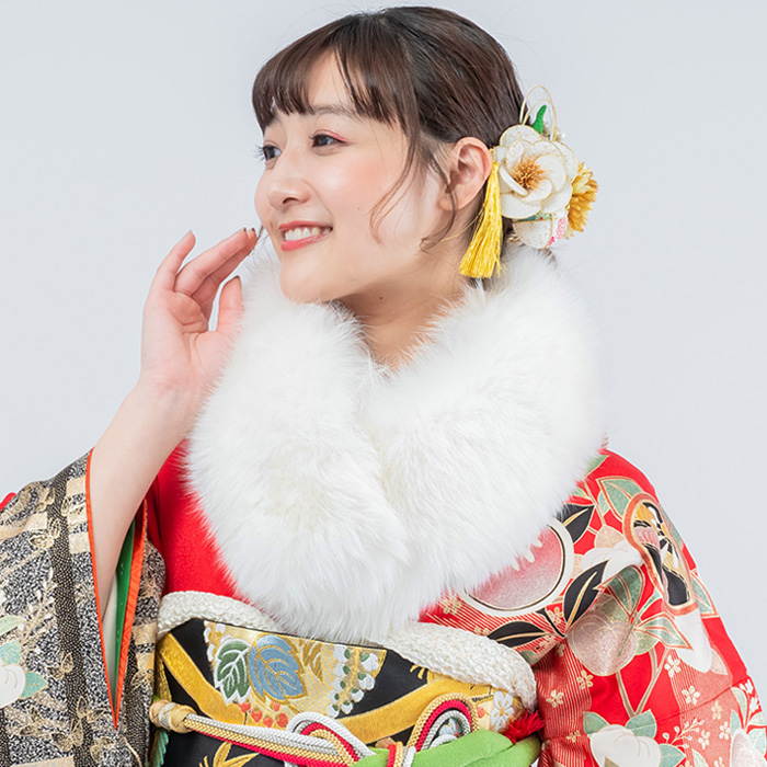  день совершеннолетия шаль лиса белый кимоно с длинными рукавами меховая накидка женский saga fox тень лиса сделано в Японии 