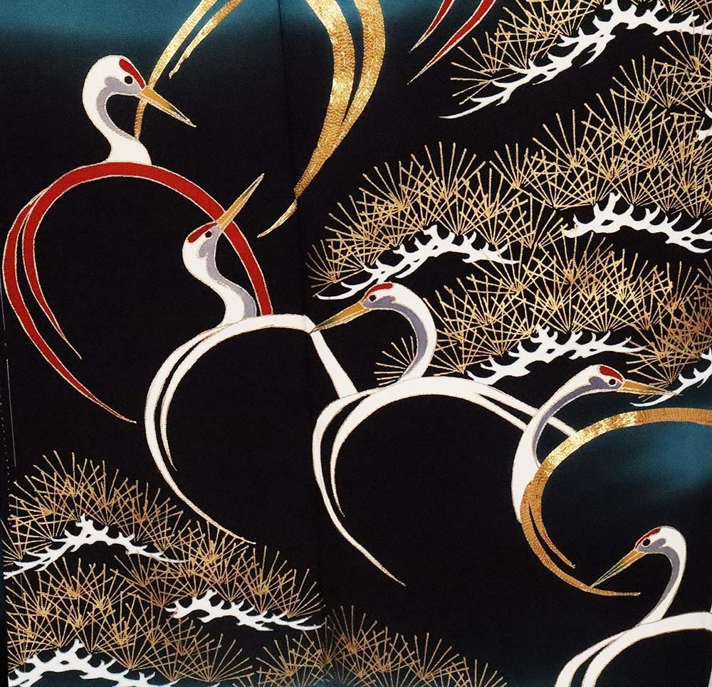  кимоно куротомэсодэ натуральный шелк золотая краска золотой пешка журавль сосна ...S размер соотношение крыло покрой свадьба ki26110 новый товар .... формальный свадьба включая доставку 
