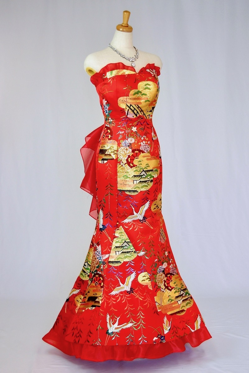 2133 один пункт предмет. натуральный шелк удар .. свадебное платье [ кимоно платье кимоно переделка платье мир платье вечернее платье свадебный платье натуральный шелк сделано в Японии бесплатная доставка 9 номер ]
