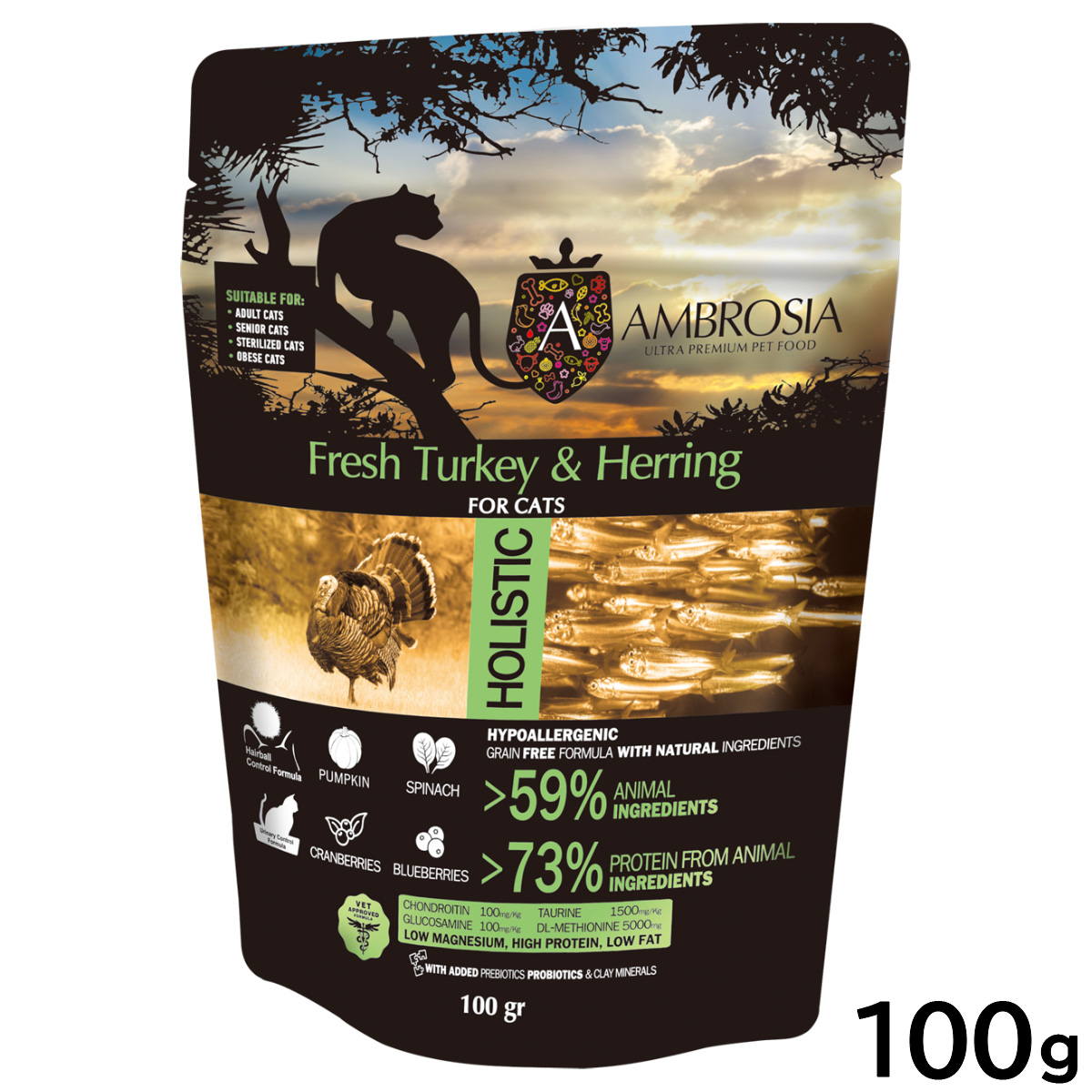 AMBROSIA アンブロジア キャット フレッシュターキー＆ヘリング 100g×1個 猫用ドライフードの商品画像