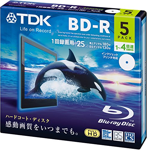 TDK видеозапись для Blue-ray диск BD-R 25GB 1-4 скоростей белый широкий принтер bru5 листов 5mm тонкий кейс BRV25PWB5A