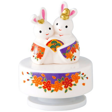  music box ..... made in Japan .... ceramics domestic production .. sama hand turning rabbit ............. doll hinaningyo hinaningyou . decoration 