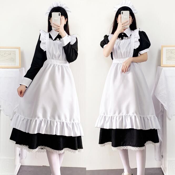  длинный длина готовая одежда Halloween meido костюм женский взрослый чёрный белый Classic готовая одежда cosplay женщина оборудование длинный длинный рукав короткий рукав фартук платье вес отсутствует кромка 