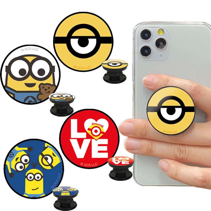 スマホグリップ スマートフォンアクセサリー 怪盗グルー ミニオンズ Pocopoco 貼り付けタイプ ハンドグリップ 丸型 スタンド Minion v スマホカバー専門店 ドレスマ 通販 Yahoo ショッピング