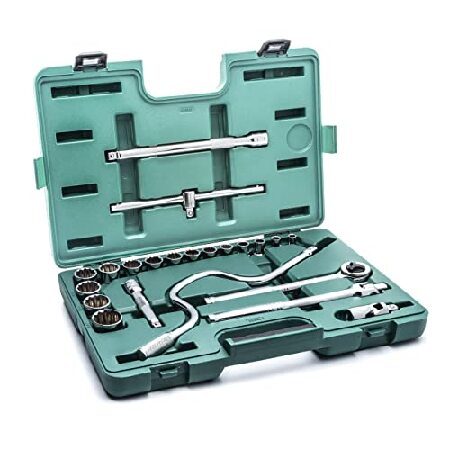 SATA socket 22 point set SAE.1/2 -inch Drive, ratchet, extension, accessory attaching green plastic carrying case entering - ST09088SJ