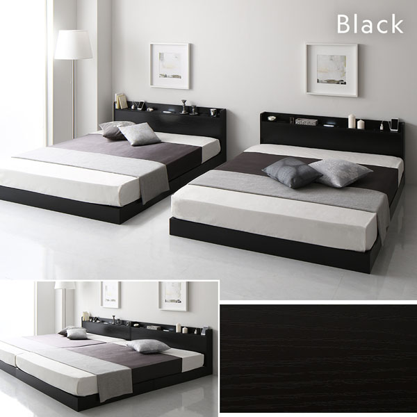  bed широкий King 280(D+D) карман пружина с матрацем черный низкий пол объединенный low стиль платформа из деревянных планок освещение имеется . имеется полки имеется розетка имеется сборка товар 