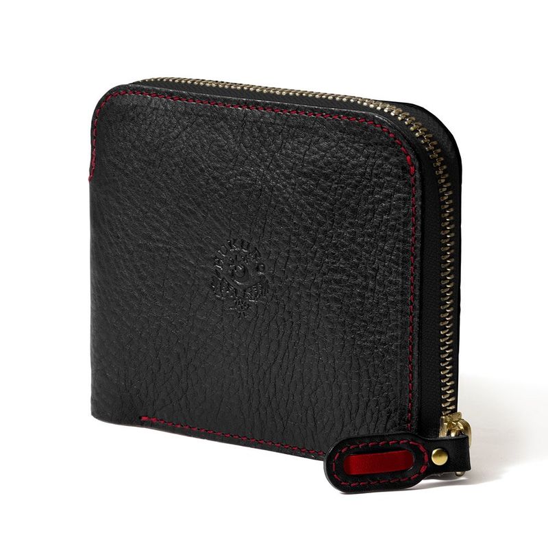HUKURO HUKURO 大きく開く小さな財布（ブラック/赤糸） レディース二つ折り財布の商品画像