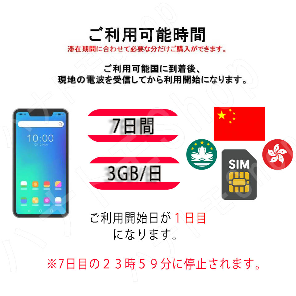 China chine( Hong Kong / maca o contains ) data communication SIM card 1 day 3GB use 7 days SIM 4G LTE high speed data communication 4G LTE data exclusive use business trip travel 