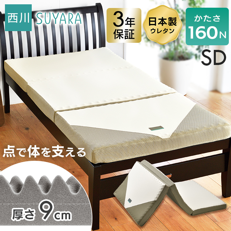西川 SUYARA マットレス 9cm （SU-02 3つ折） SDサイズ 2460-10516 （ゴールド） SUYARA ノンスプリングマットレスの商品画像
